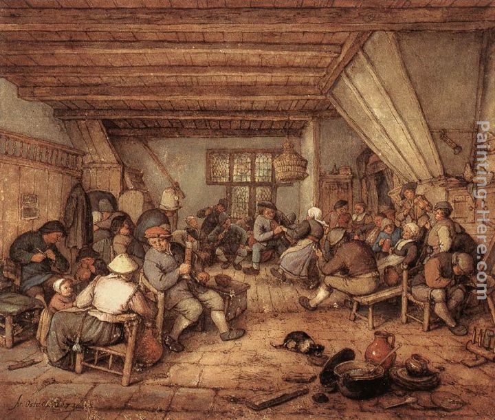 Feasting Peasants in a Tavern painting - Adriaen van Ostade Feasting Peasants in a Tavern art painting
